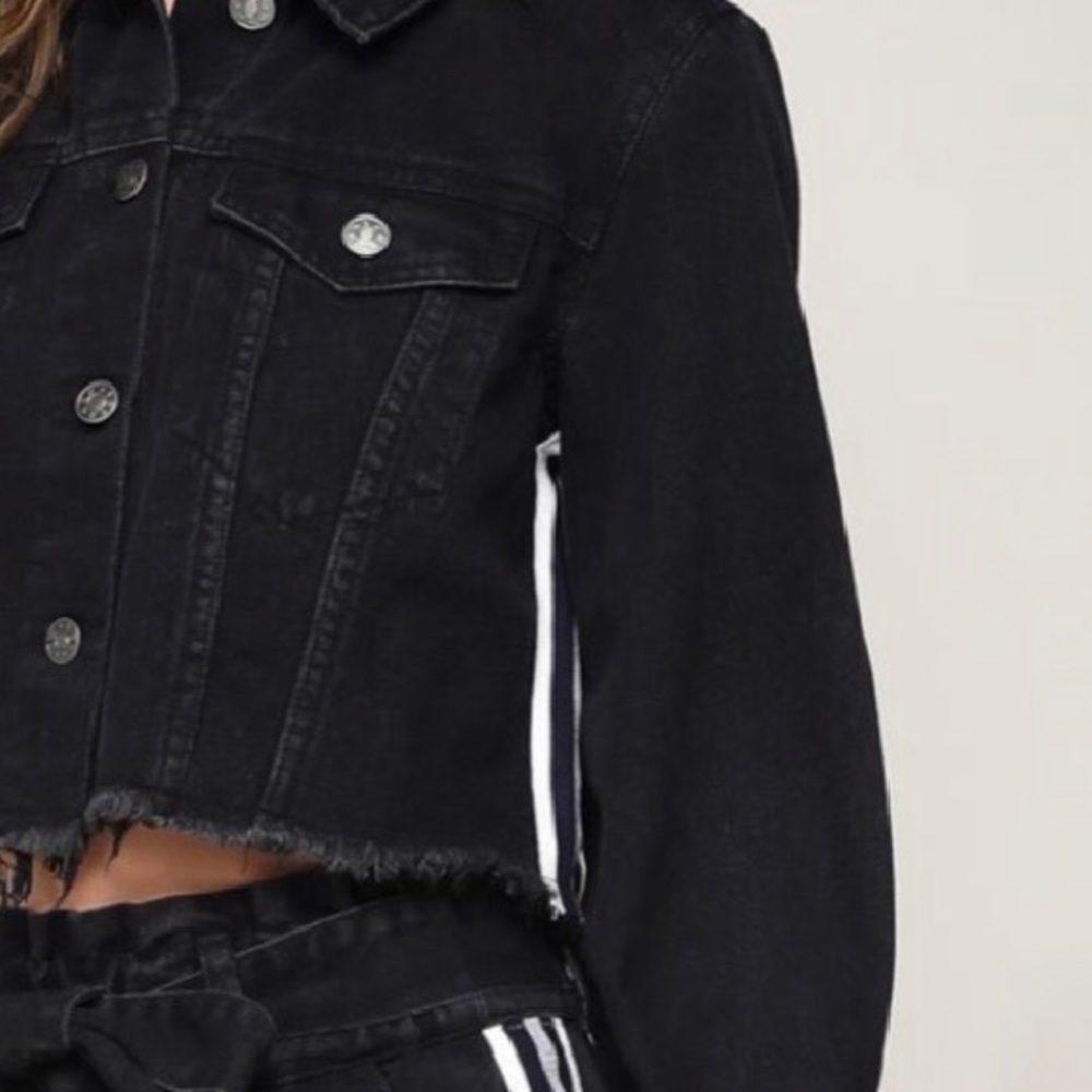 TIE AND BELLS BLACK DISTRESSED CROP JEAN JACKET - Picture 6 of 6